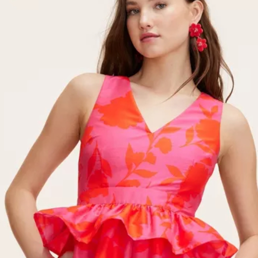 Vibrant Pink and Red Peplum Dress